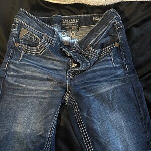 Buckle Salvage Kids Dark Blue Jeans with White Stitching